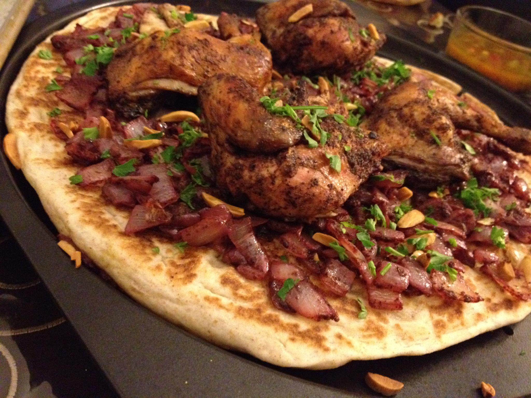 Едно от палестинските ястия, които в момента се предлагат в Conflict Kitchen е мусакхан, на цена $7,52. 