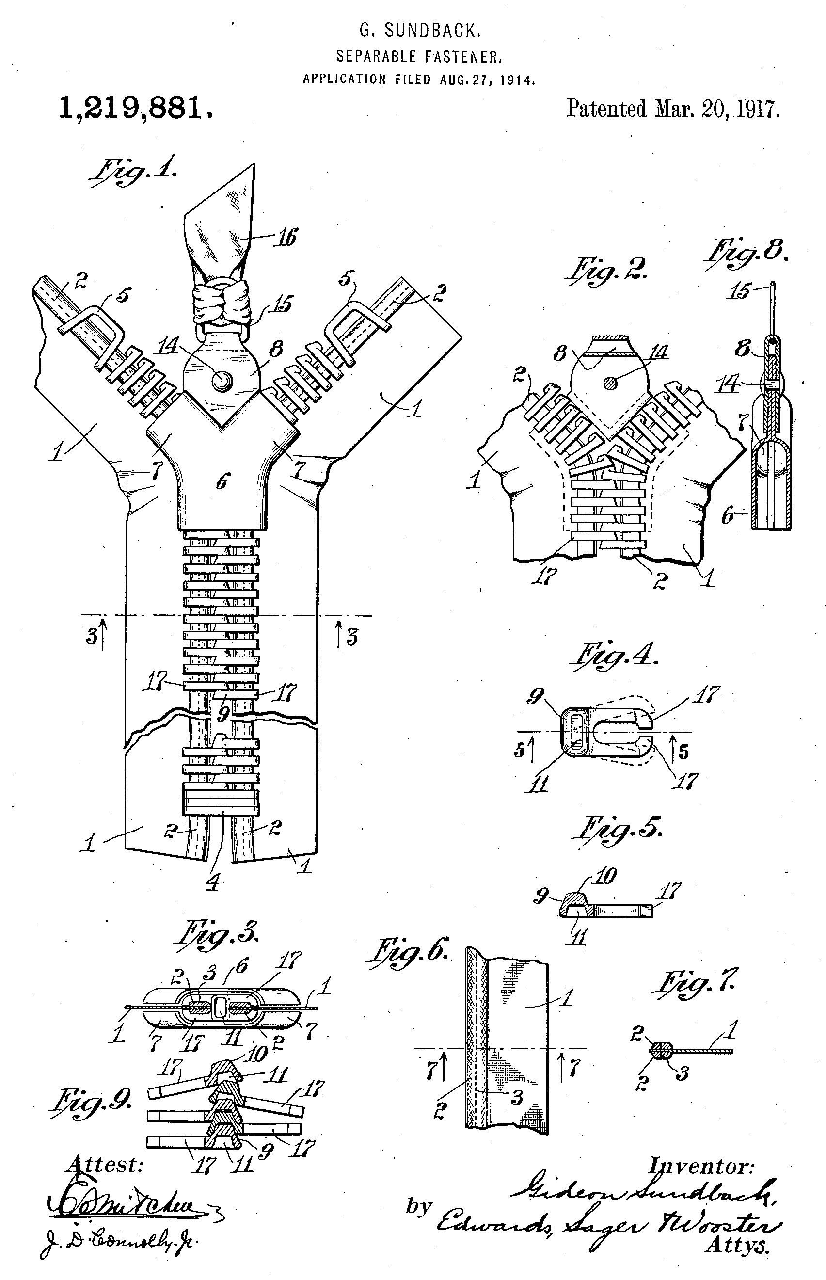 001_Sundback_zipper_1917_patent